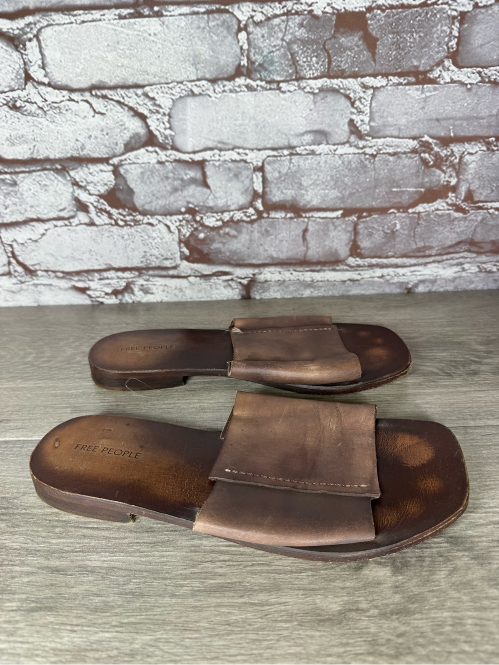 Free People Brown Leather Casual Sandals Slides Slip On Women’s Sz 36.5EU/6M US - Picture 4 of 14
